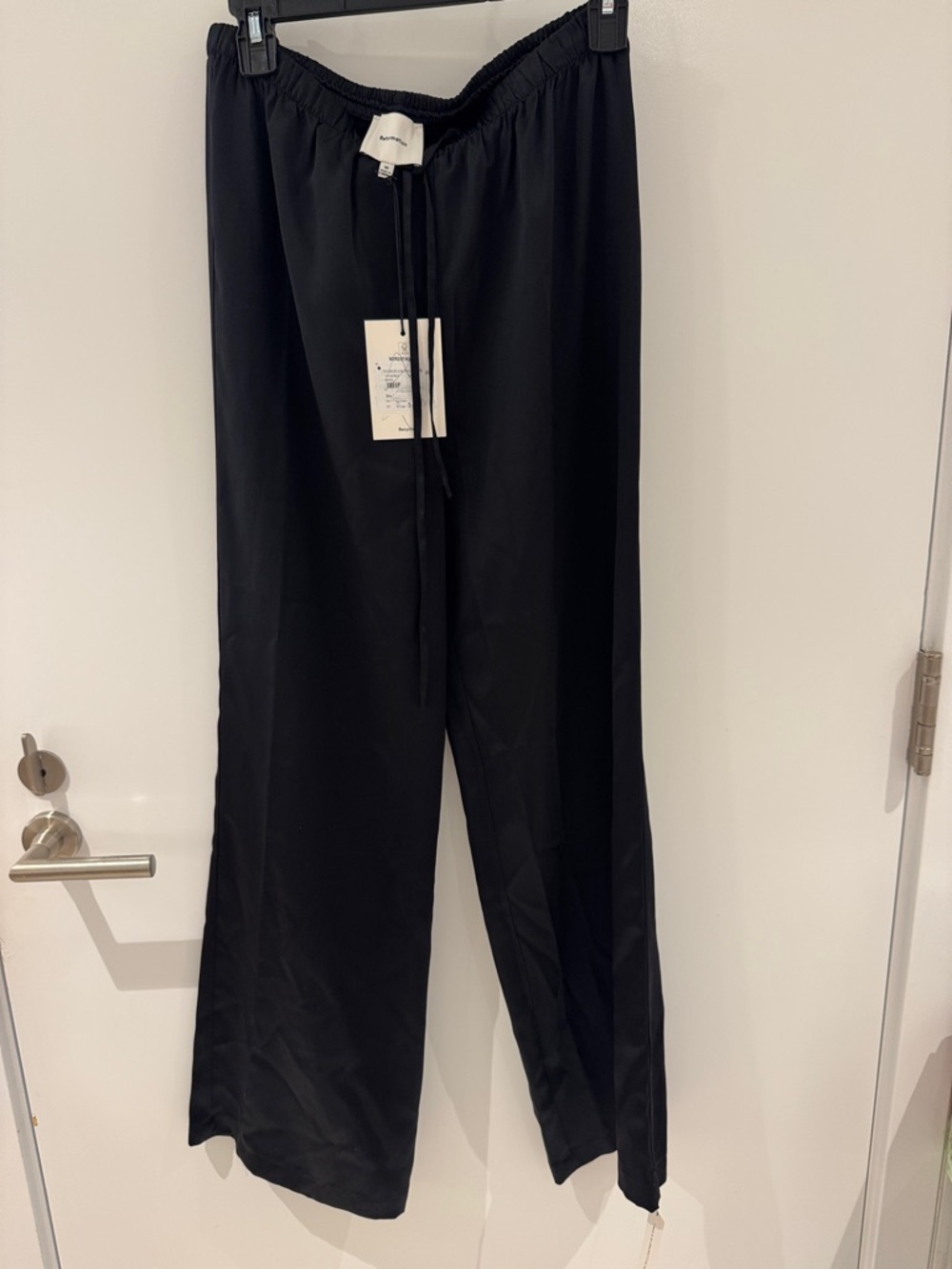 Reformation Silk Black Wide Leg Drawstring Pants